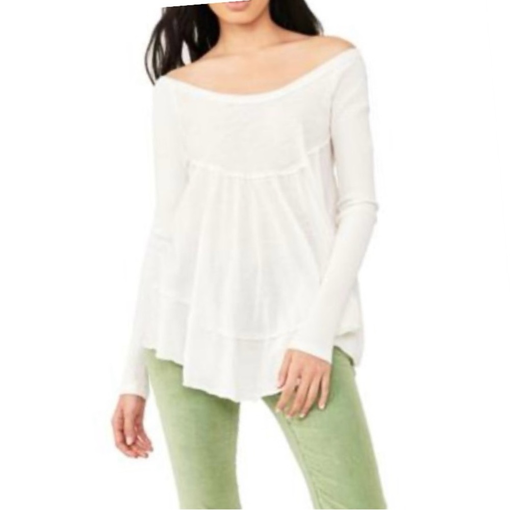 🦋🎯 FREE PEOPLE Ivory Off-White Sundae Tee Scoop Back NWT $98 XS